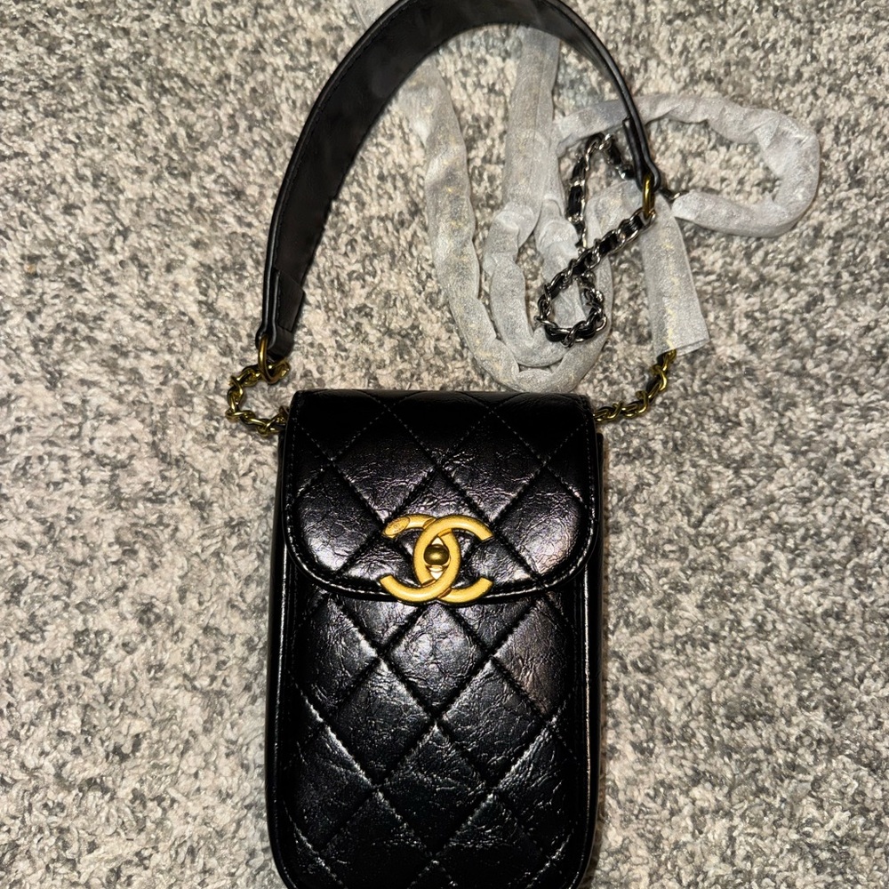 GWP Black Quilted Leather Crossbody Bag